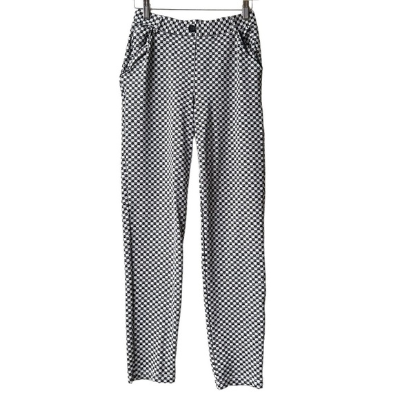 Betabrand Catstooth Chino Herringbone Pants High Waist Black White Cat Sz SL - Picture 6 of 16